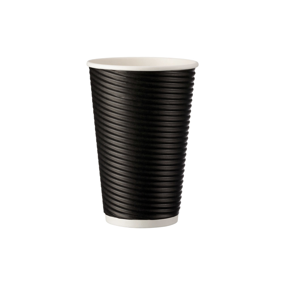 Vienk. puodeliai kavai 450 ml. d90 mm. pop. juodi rievėti (50)
