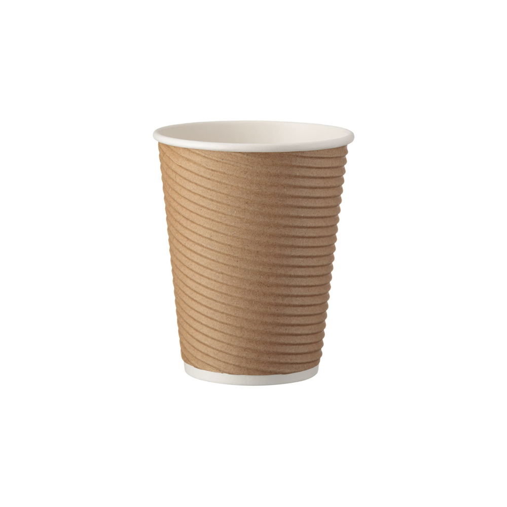 Vienk. puodeliai kavai 350 ml. d90 mm. pop. kraft rievėti (50)