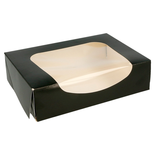 Vienkartinė dėžutė su langu (popierinė, juoda, 20x12x4,5 cm., 50 vnt.)